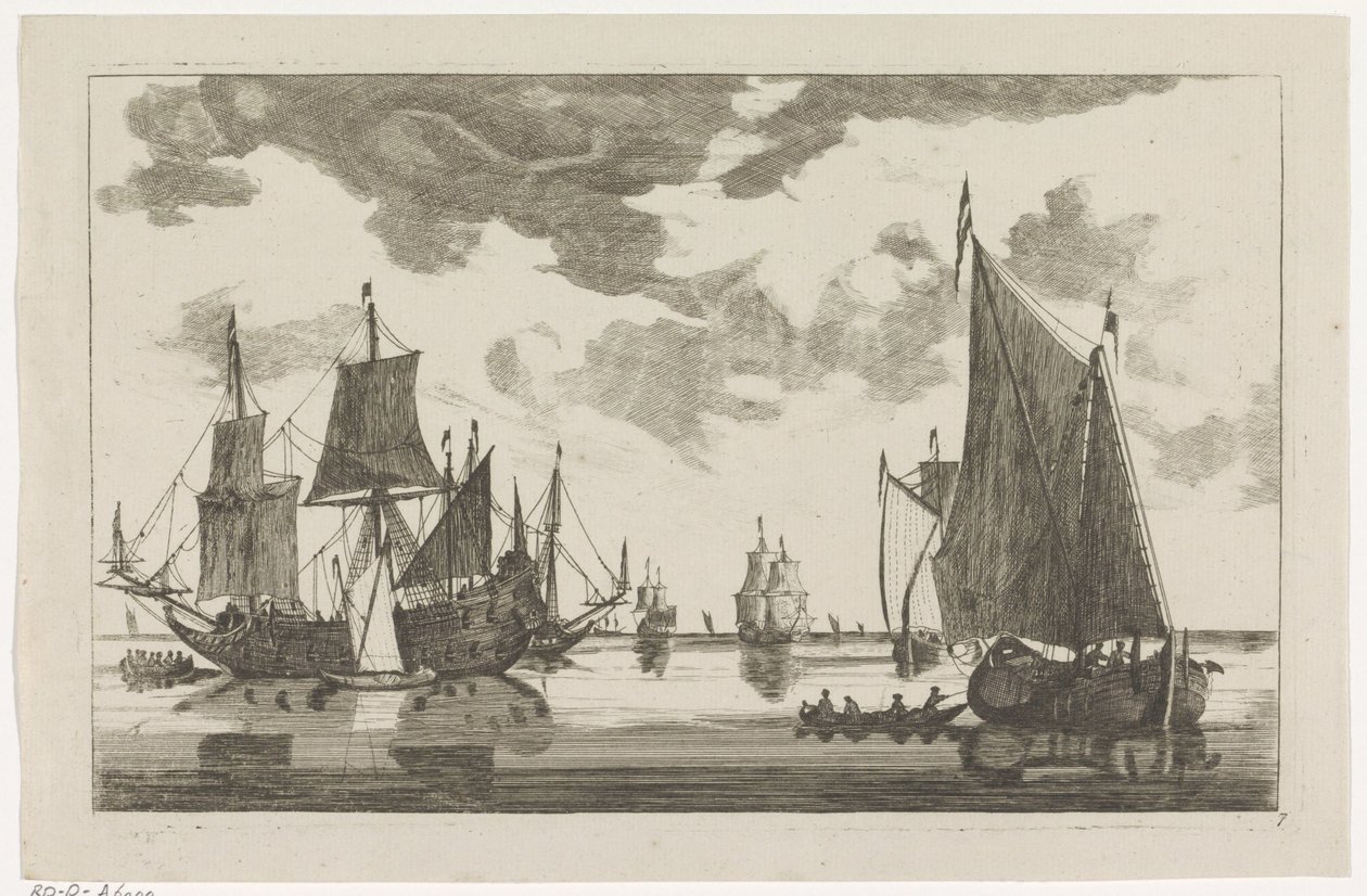 Sejlskibe og slupper på stille hav Seascapes (serietitel) af Anonymous