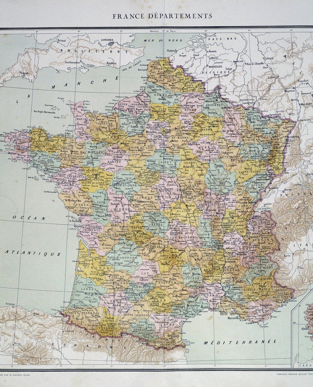 Kort: Frankrigs departementer. Atlas fra 1950