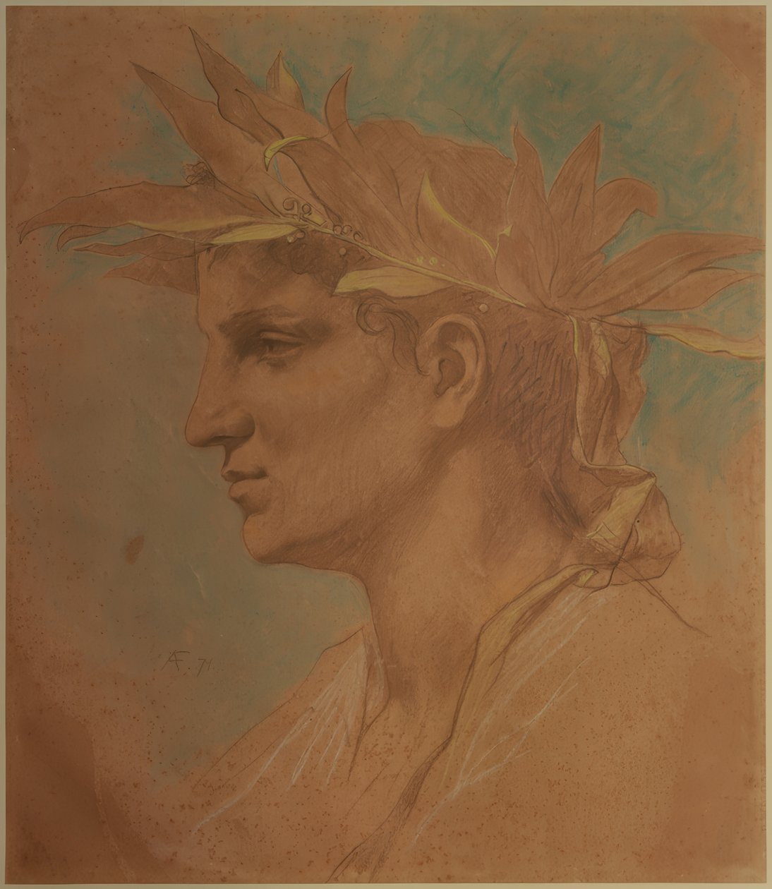 Mandshoved beklædt med laurbær af Anselm Feuerbach