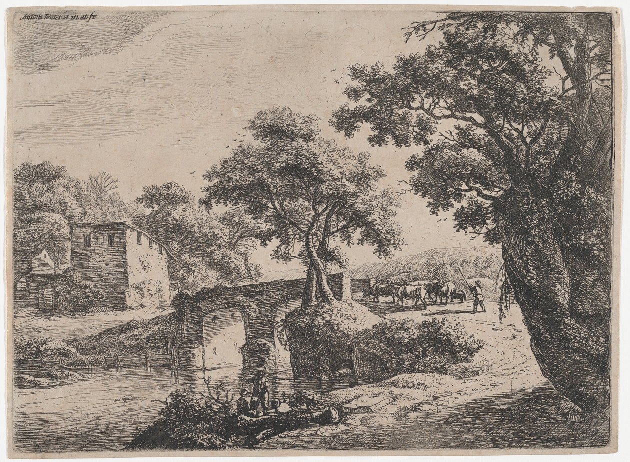 Besætning nær en stenbro, 1600-tallet. af Anthonie Waterloo