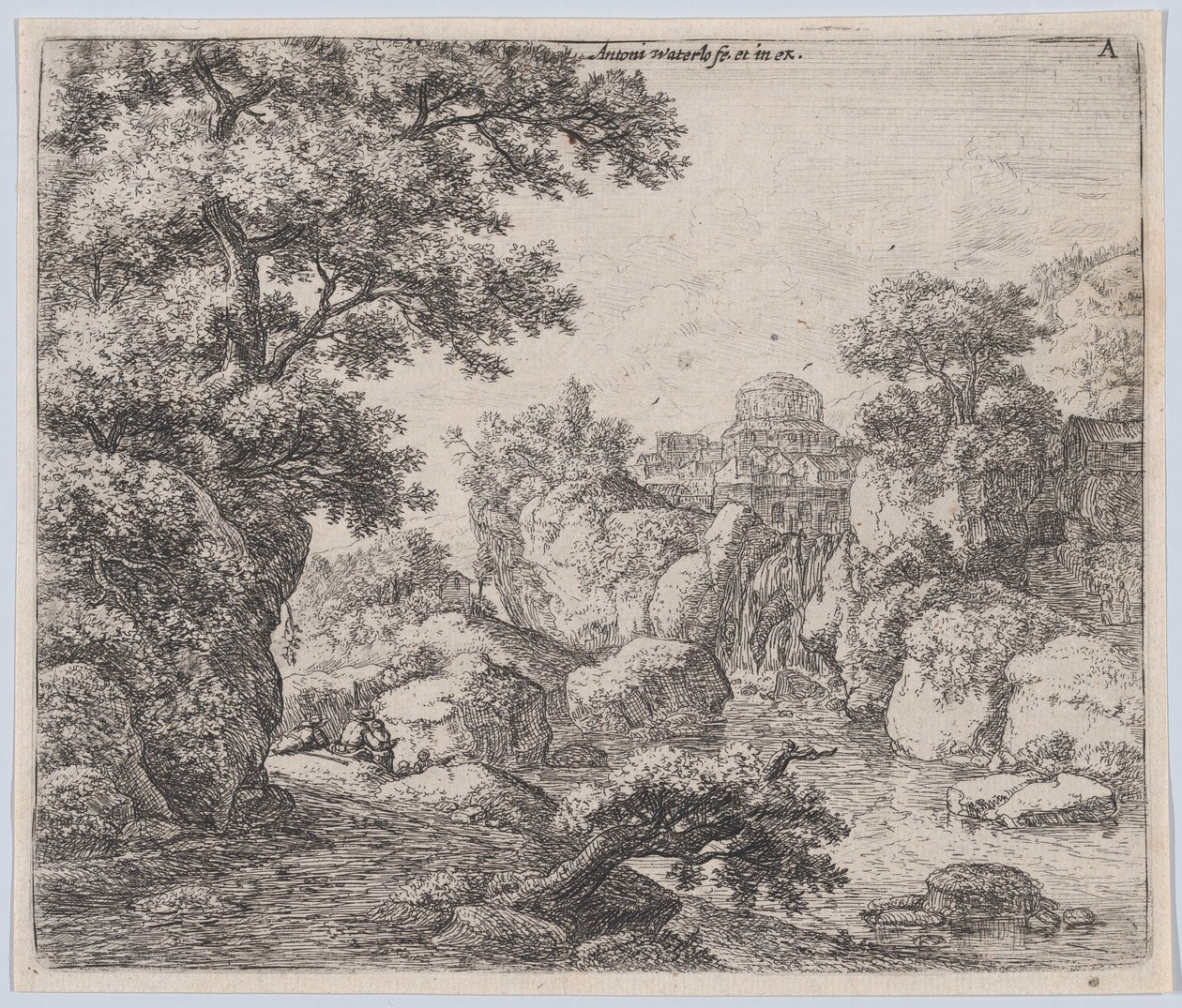 Kuppelen og vandfaldet, 1600-tallet. af Anthonie Waterloo