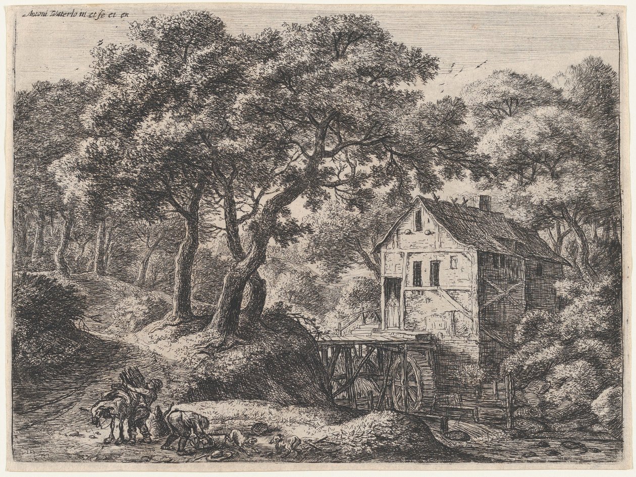 Møllen i skoven, 1600-tallet. af Anthonie Waterloo