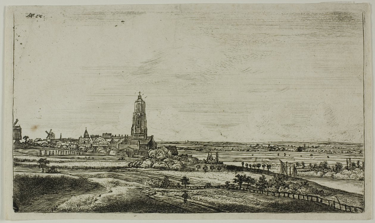 Udsigt over en hollandsk by (Rhenan) af Anthonie Waterloo