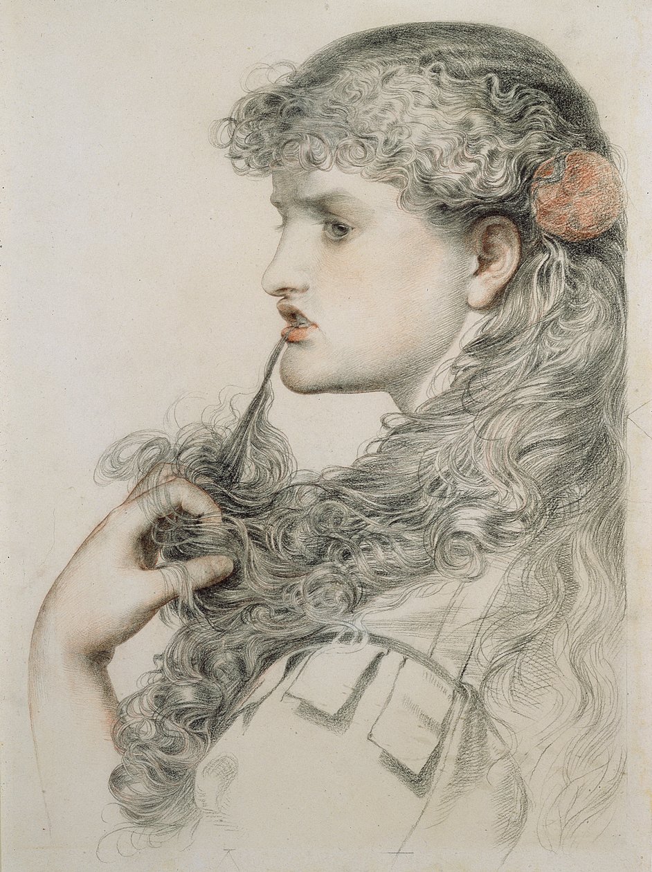 Stolt Maisie, 1893, (blyant og rødt kridt på papir) af Anthony Frederick Augustus Sandys