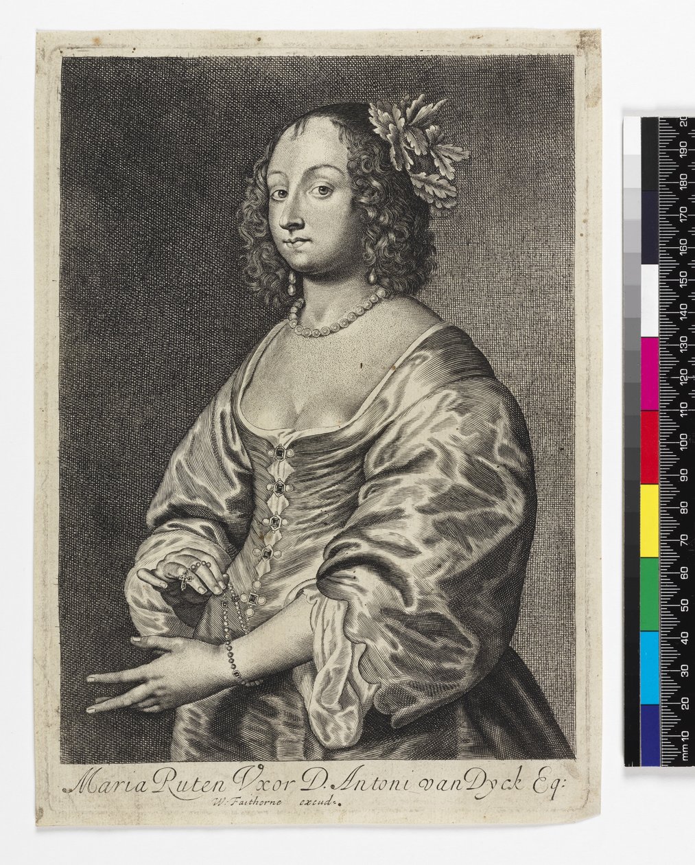 Portræt af Mary Ruthven, graveret af William Faithorne af Anthony van Dyck
