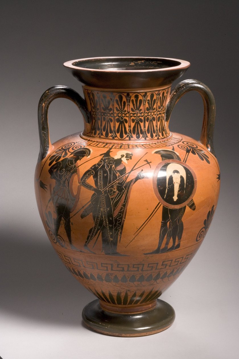 Attic sort-figur amfora skildrer scener fra den trojanske krig (keramik) (se også 249016-18 og 249022) af Antimenes Painter