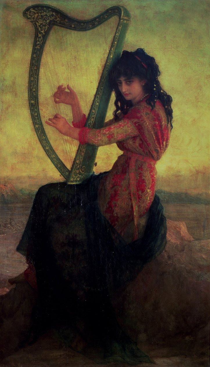 Muse spiller på harpe af Antoine Auguste Ernest Herbert or Hebert