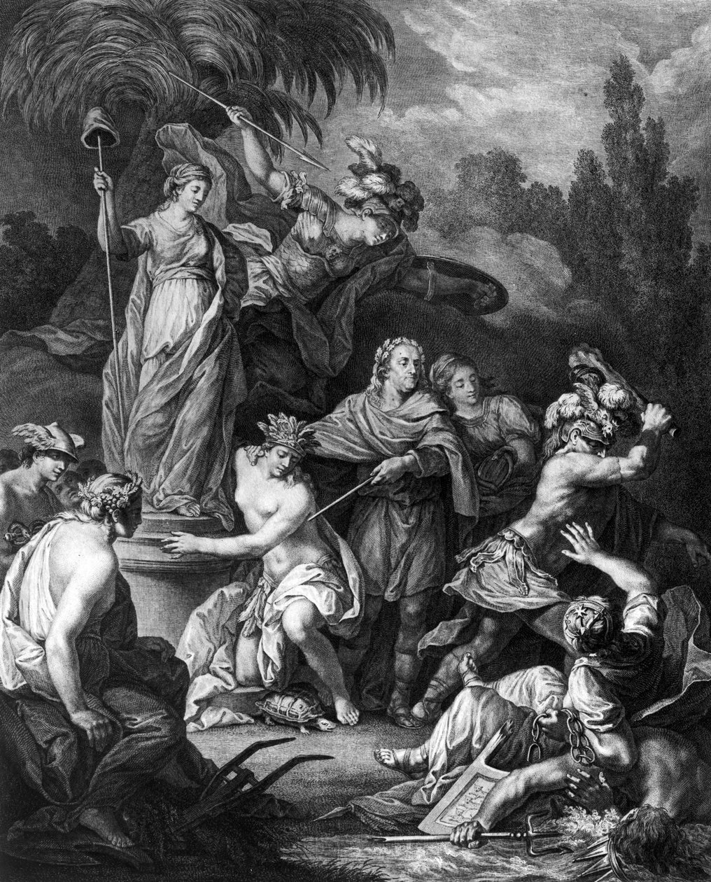 Allegory of The Independent America, dedikeret til den amerikanske kongres, indgraveret af Jean Charles Levasseur (1734-1816), 1778 af Antoine Borel