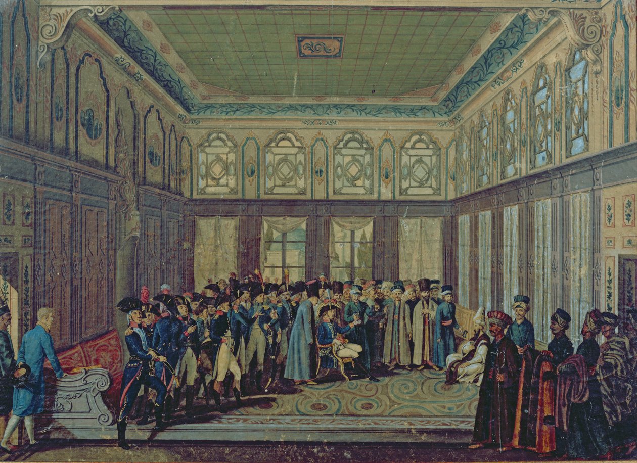 Modtagelse af general Aubert-Dubayet af sultanens storvesir i Konstantinopel, 1796-97 af Antoine Laurent Castellan