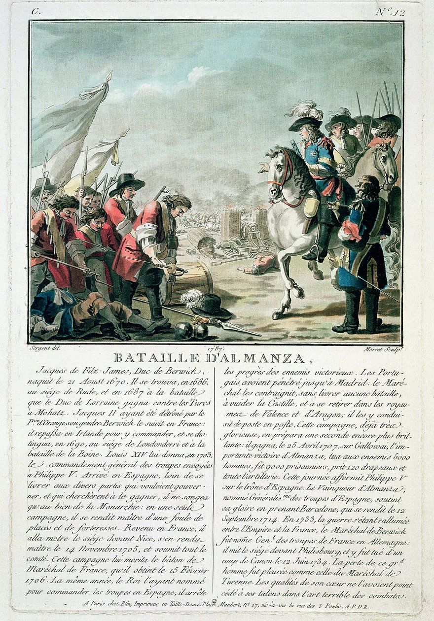 Slaget ved Almansa, 25. april 1707, indgraveret af Jean Baptiste Morret (fl.1790-1820), 1787 af Antoine Louis Francois Sergent Marceau