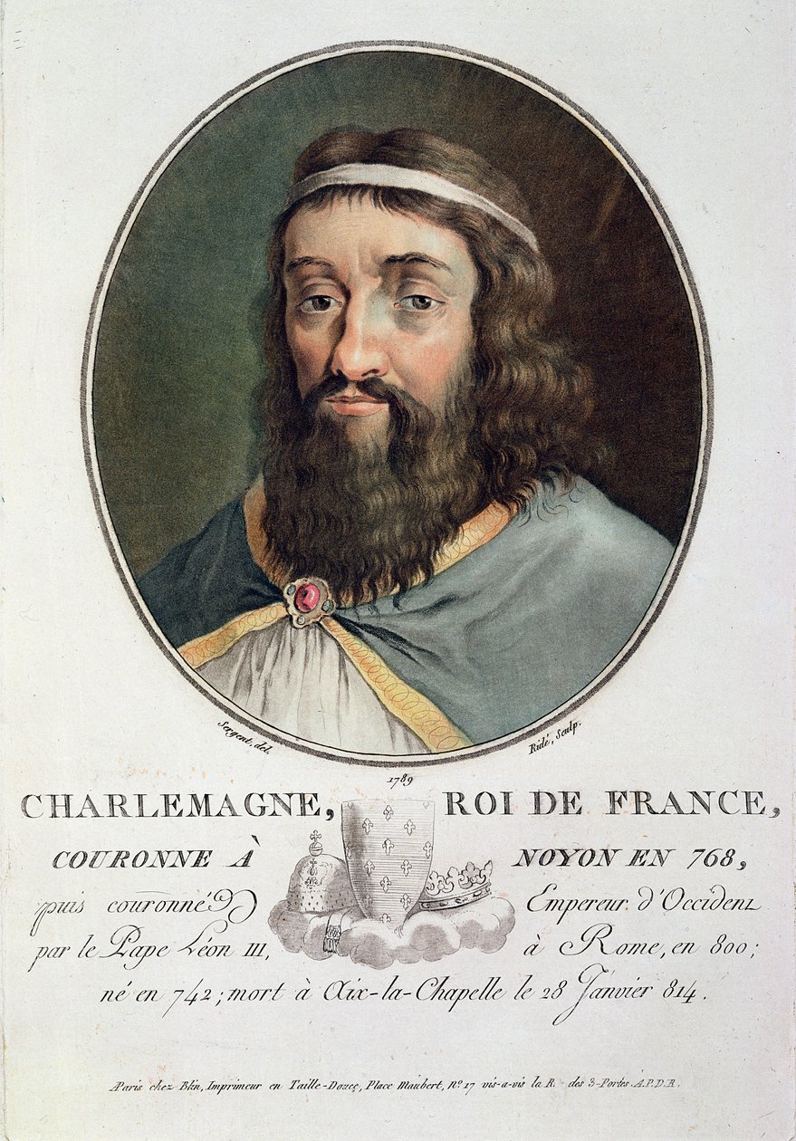 Charlemagne (747-814), konge af Frankrig, graveret af Ride, 1789 af Antoine Louis Francois Sergent Marceau