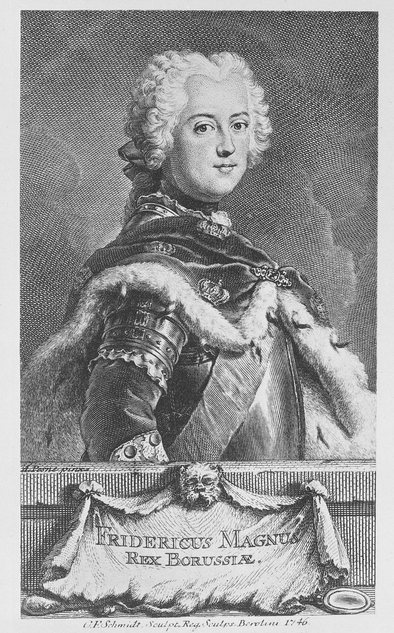 Friedrich II, konge af Preussen, graveret af Georg Friedrich Schmidt, 1746 af Antoine Pesne