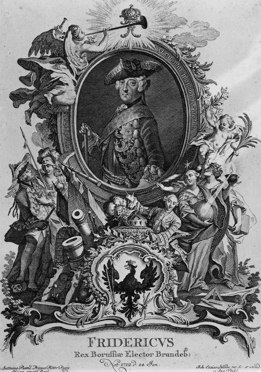 Portræt af Frederik II (1712-86), graveret af Johann Esaias Nilson (1721-88) af Antoine Pesne