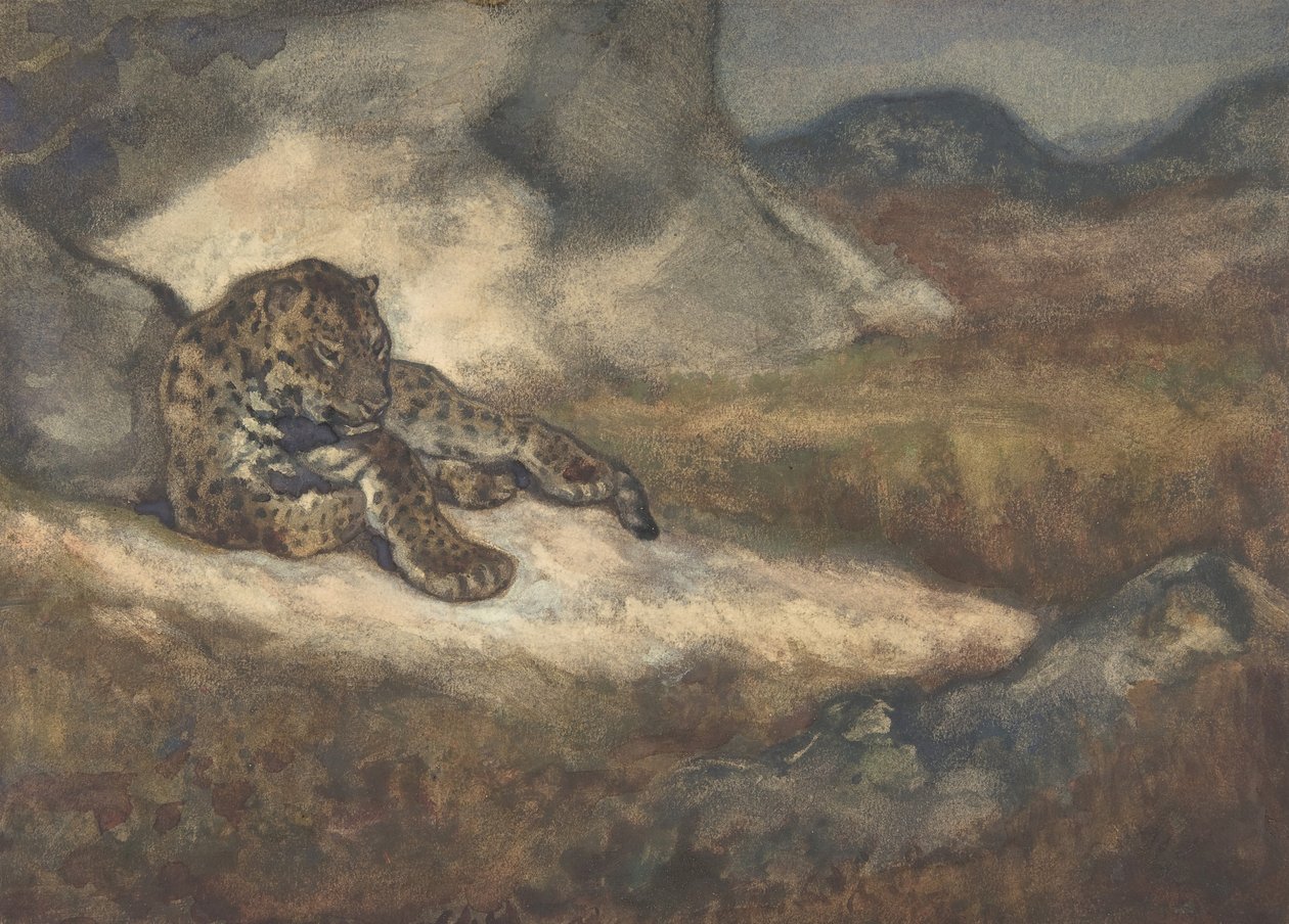Leopard liggende, 1810-75. af Antoine Louis Barye