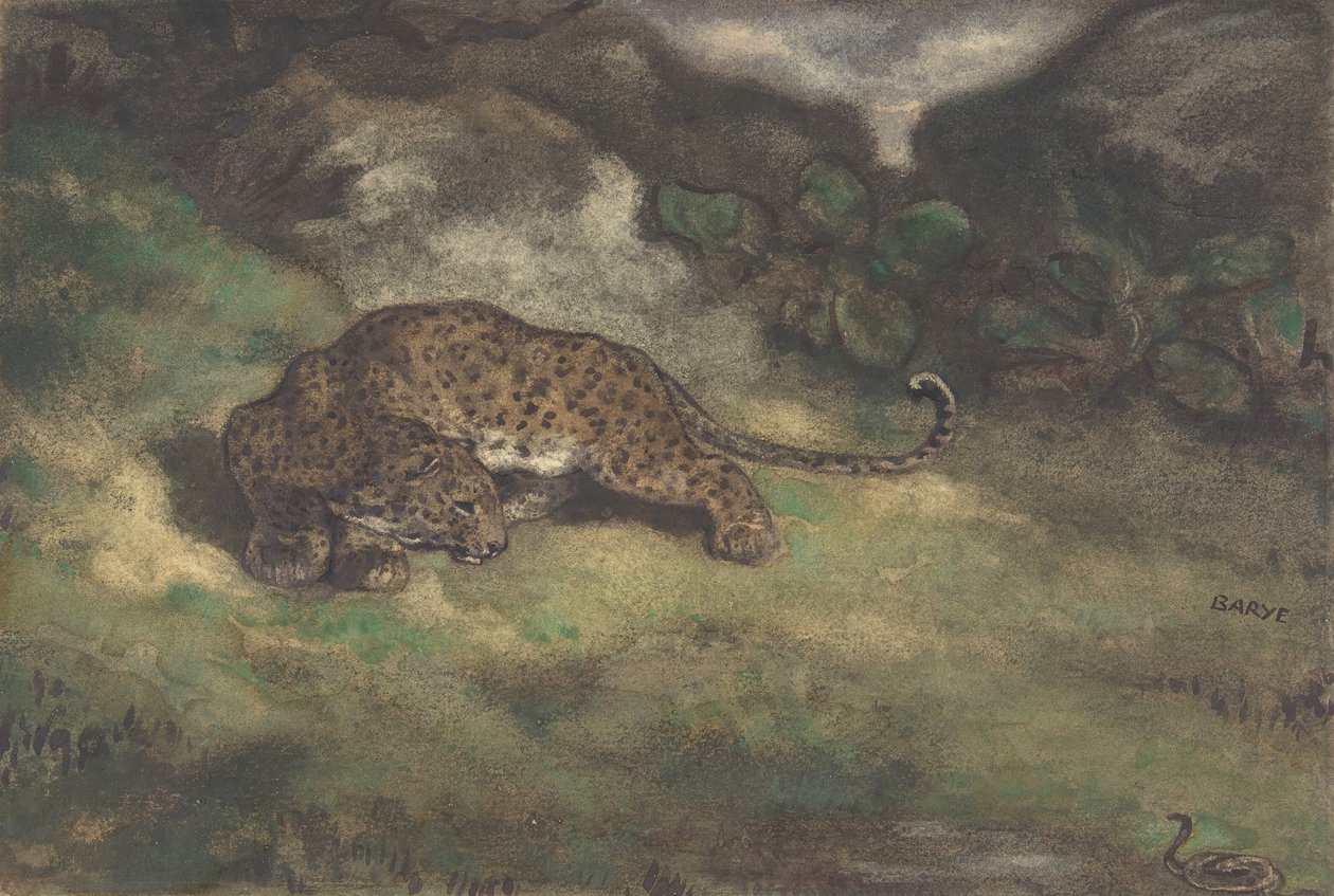 Leopard og slange, 1810-75. af Antoine Louis Barye
