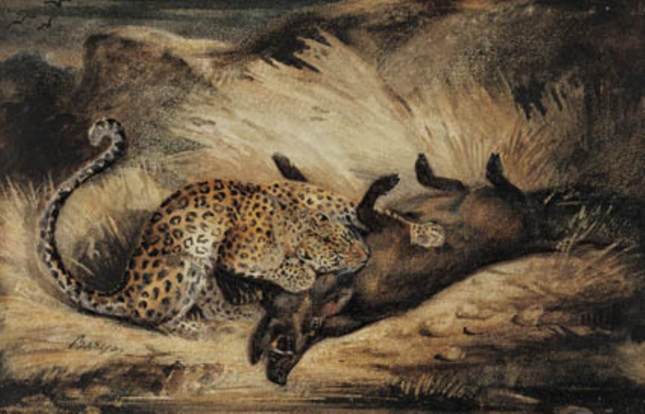 Leopard æder et vildsvin. af Antoine Louis Barye