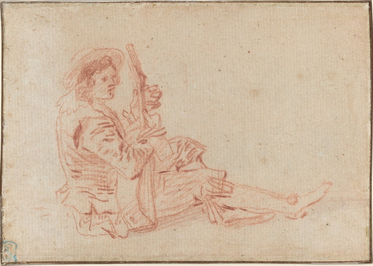 Siddende guitarist [recto] af Antoine Watteau