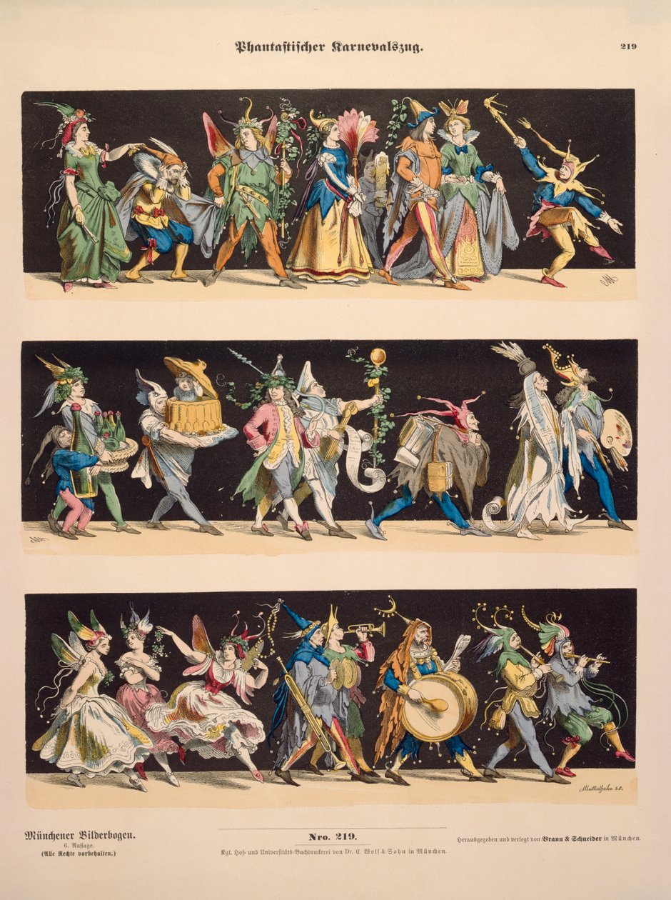 Et fantasifuldt karnevalsoptog, fra Muenchener Bilderbogen, udgivet af Braun & Schneider, München, 1868 af Anton Muttenthaler