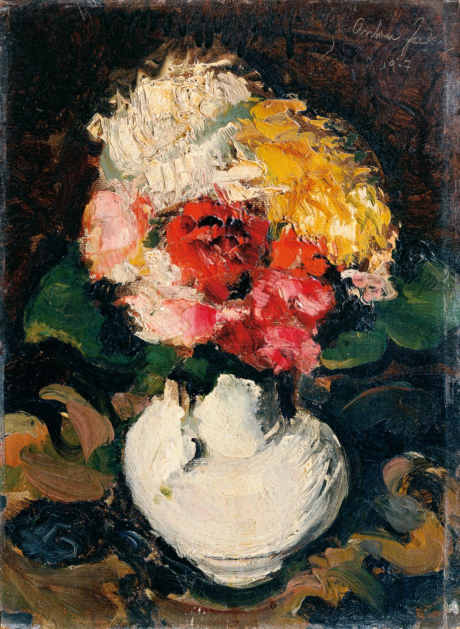 Buket blomster i hvid vase af Anton Faistauer
