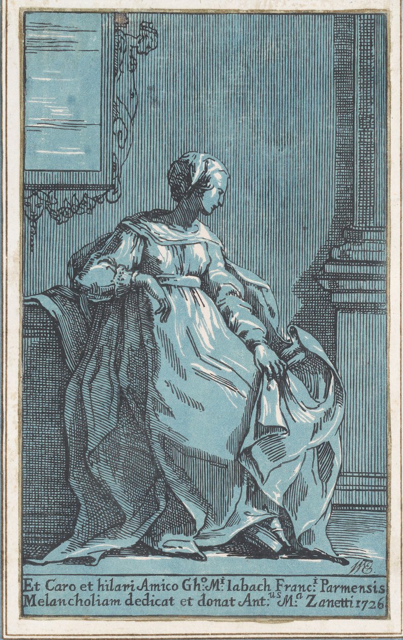 Kvinde siddende i værelse melankoli, 1726. af Anton Maria Zanetti