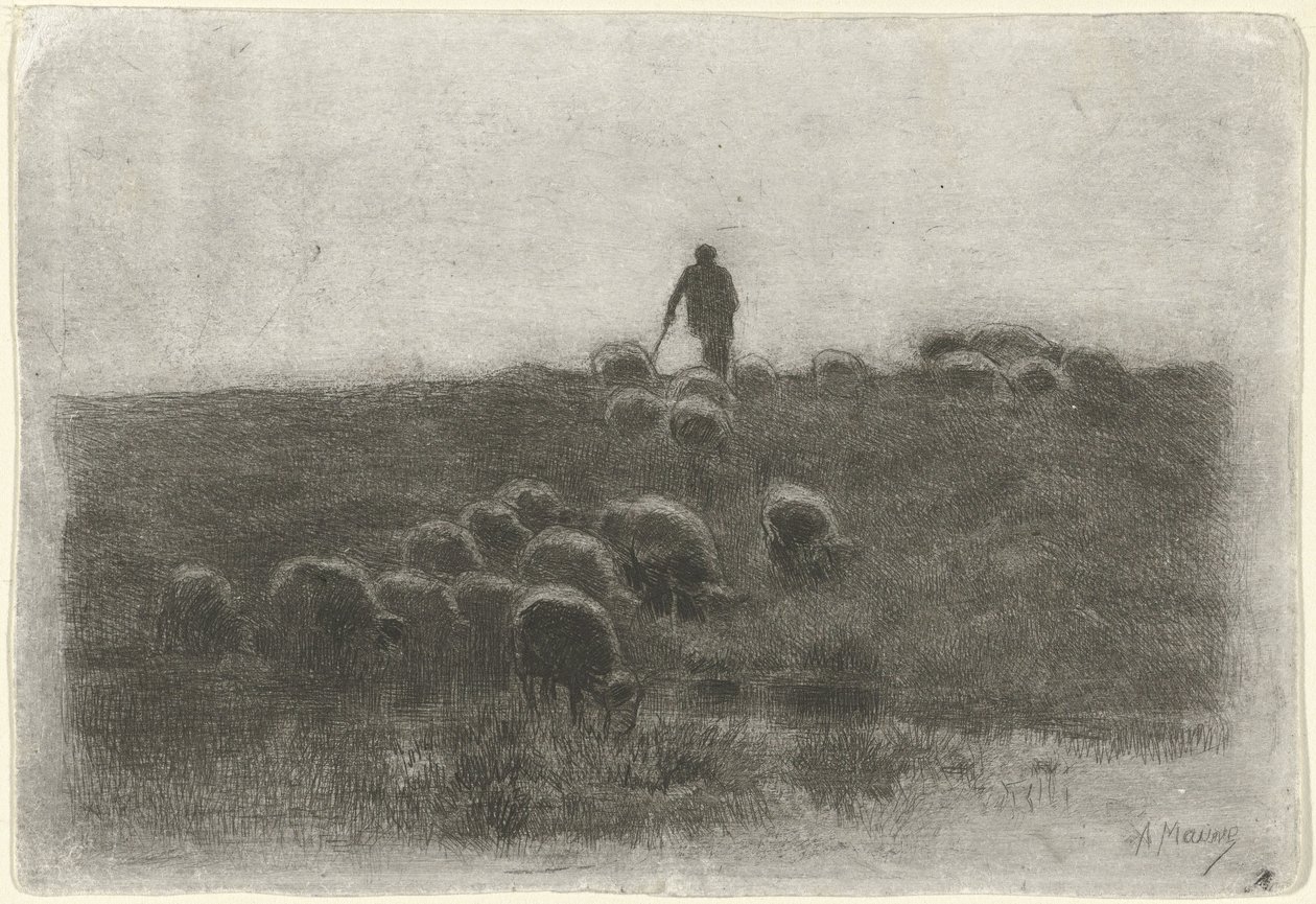 Hyrde med flok får af Anton Mauve