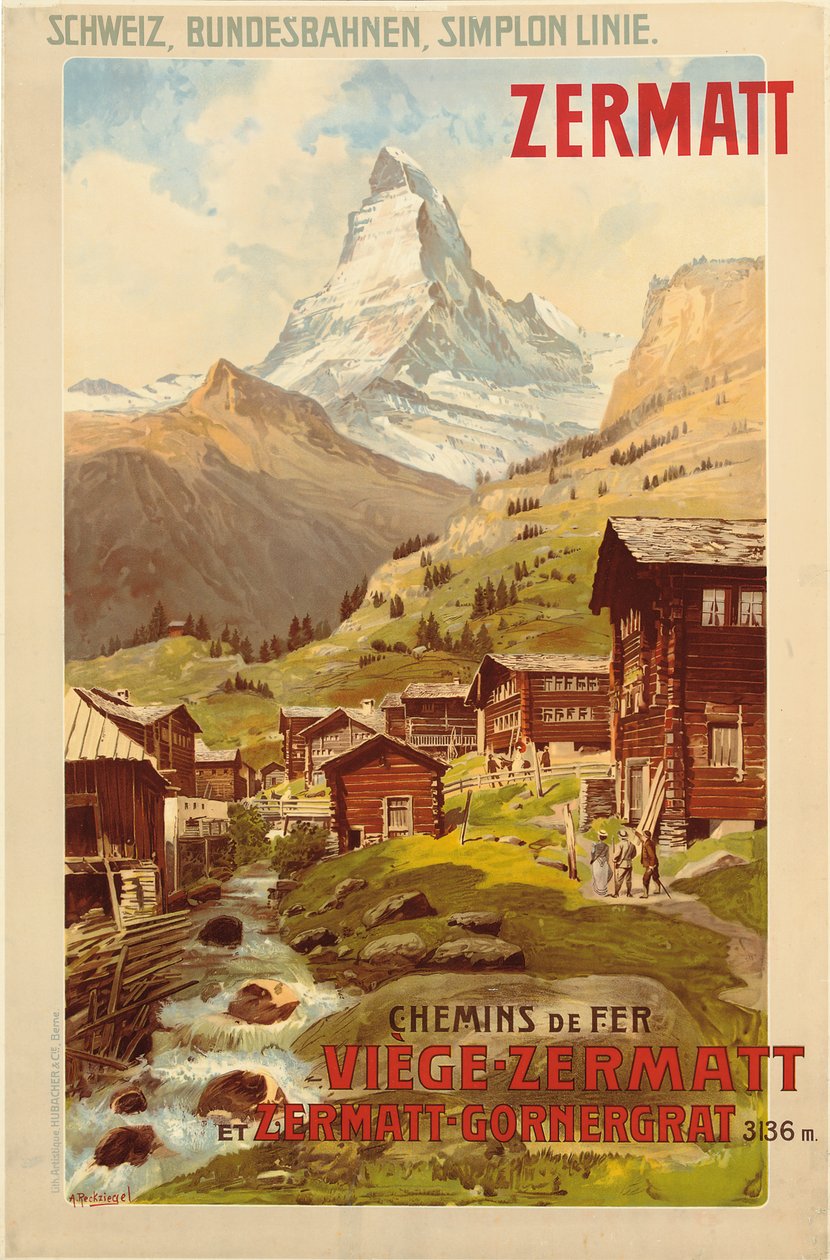 Zermatt, ca. 1900 (farve litho) af Anton Reckziegel