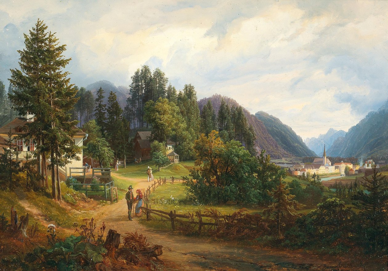 En udsigt over Bad Ischl af Anton Schiffer