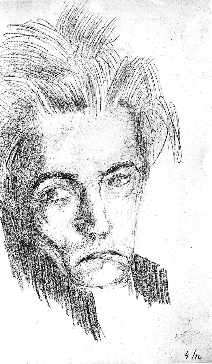 Selvportræt (litho) af Antonin Artaud
