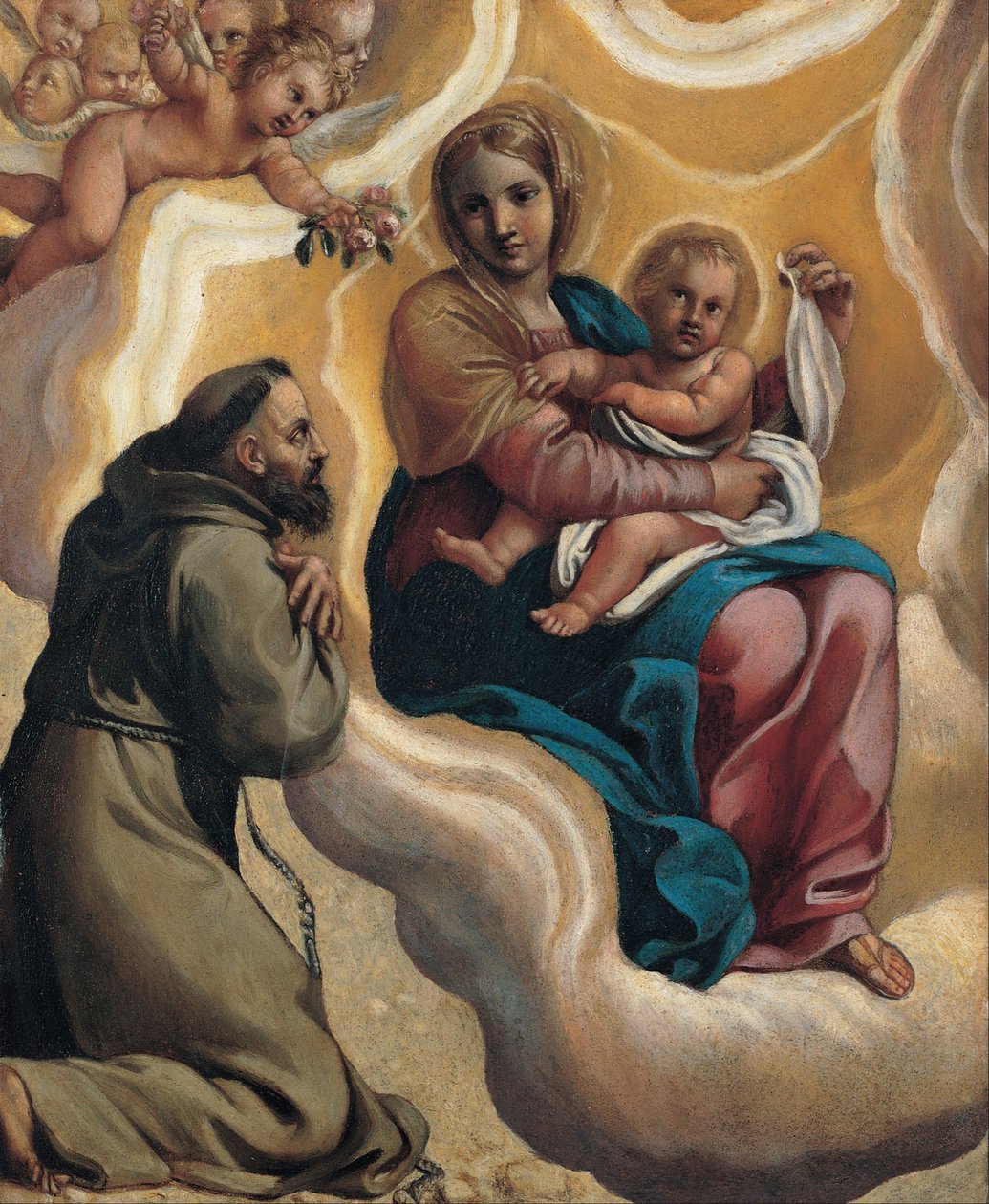 Madonna med barnet og Sankt Frans af Antonio Carracci