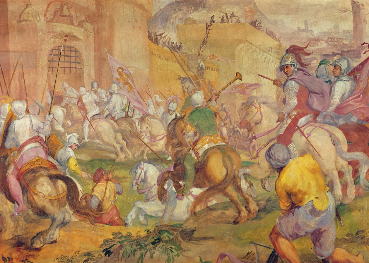 Venetianernes erobring af en tyrkisk by (vægmaleri) af Antonio Vassilacchi