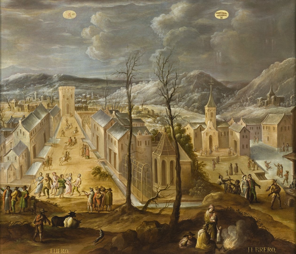 Januar og februar fra Los doce meses del año (Årets tolv måneder), 1650-99 af Antonio de Espinosa