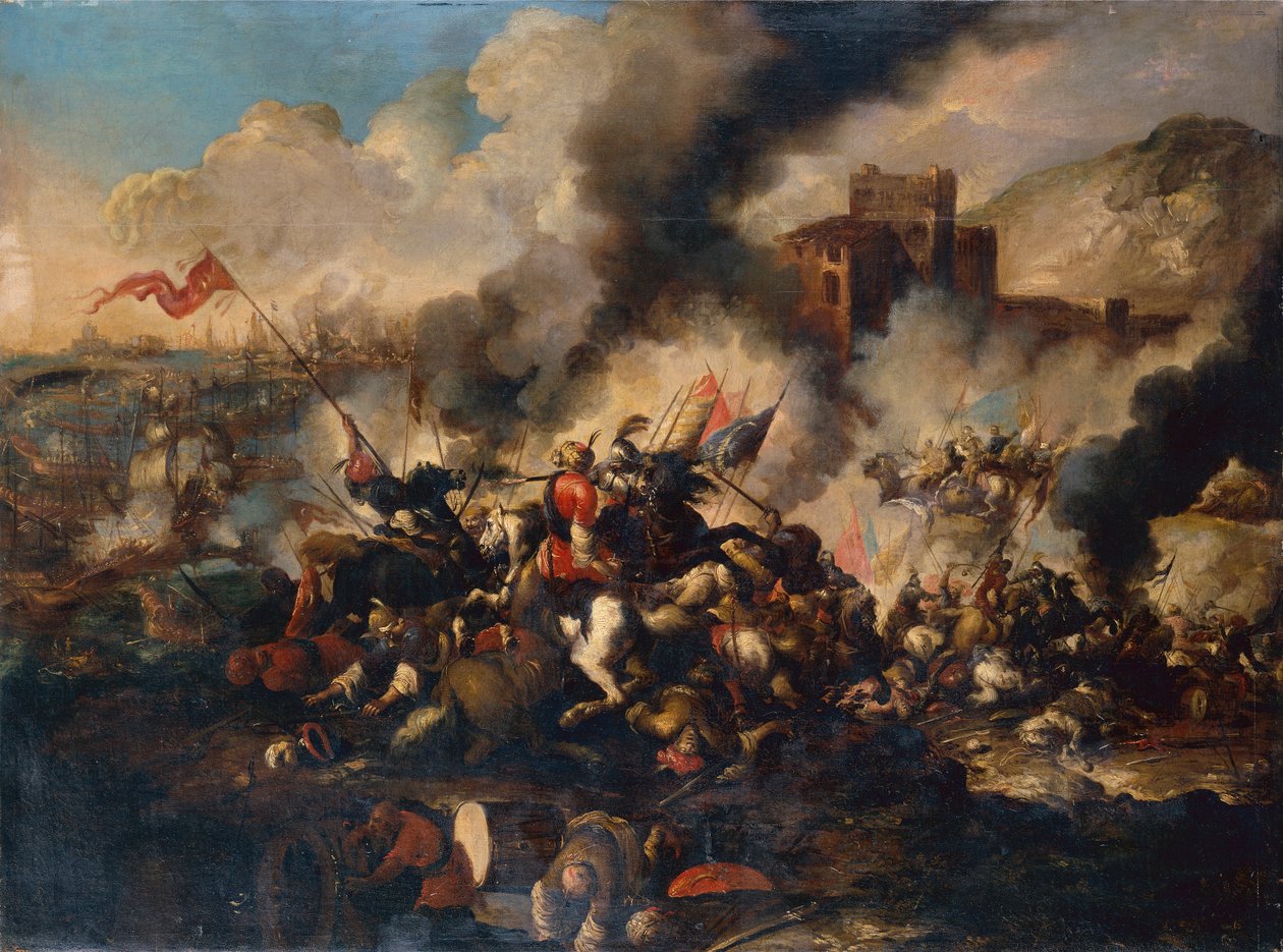 A Crusader Battle (olie på lærred) af Antonio Calza