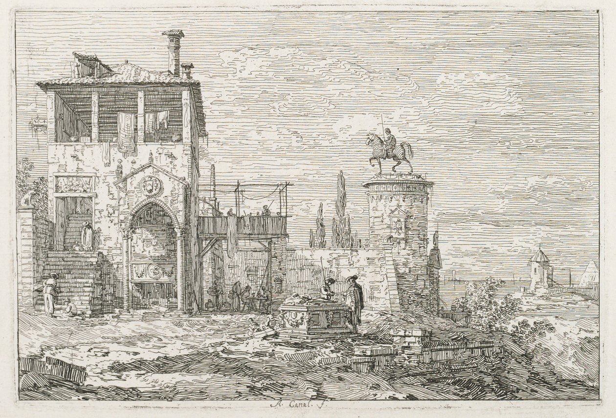 Udsigt: Ryttermonumentet, 1735-1746. af Giovanni Antonio Canal