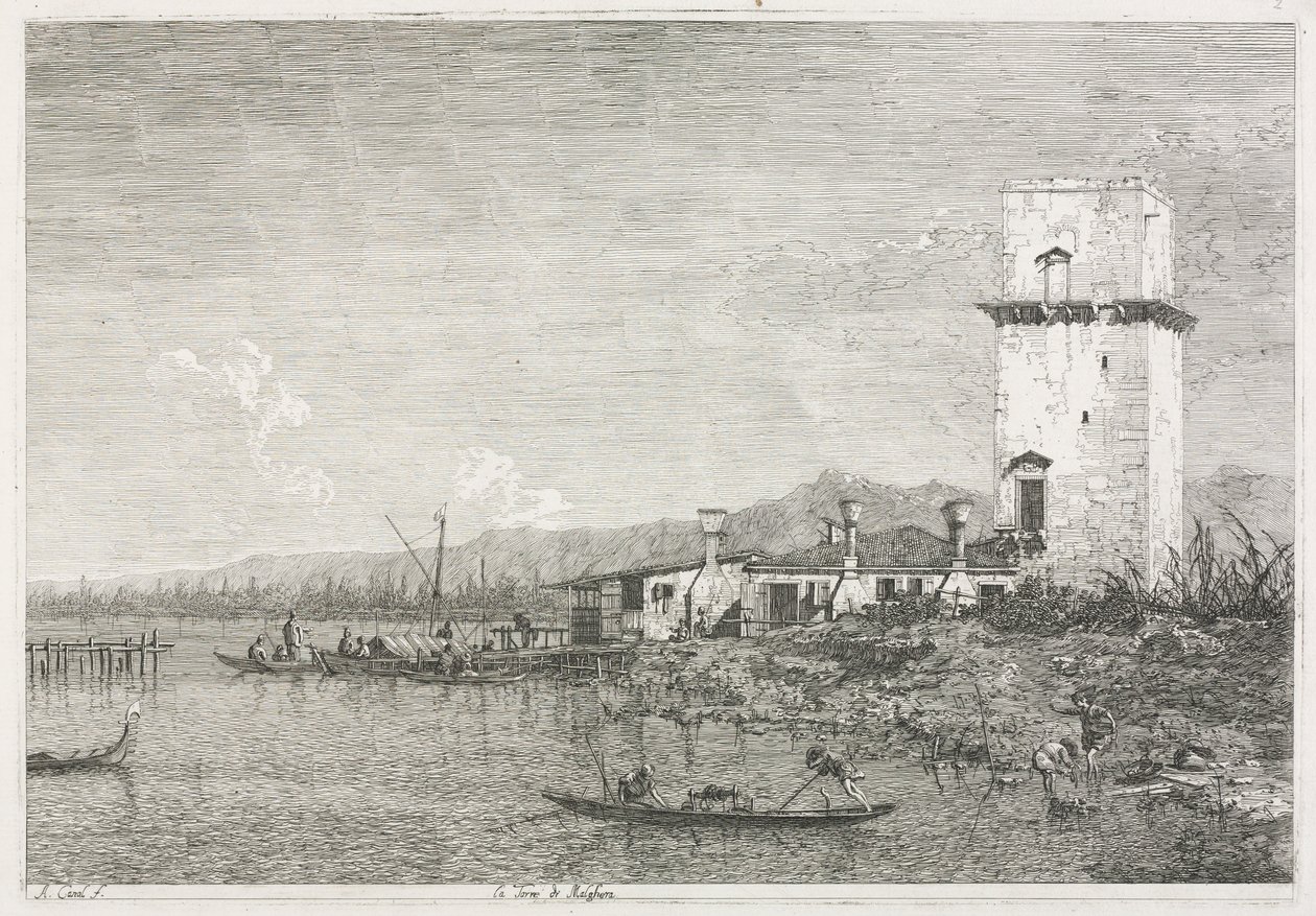 Udsigt: Tårnet i Malghera, 1735-1746. af Giovanni Antonio Canal