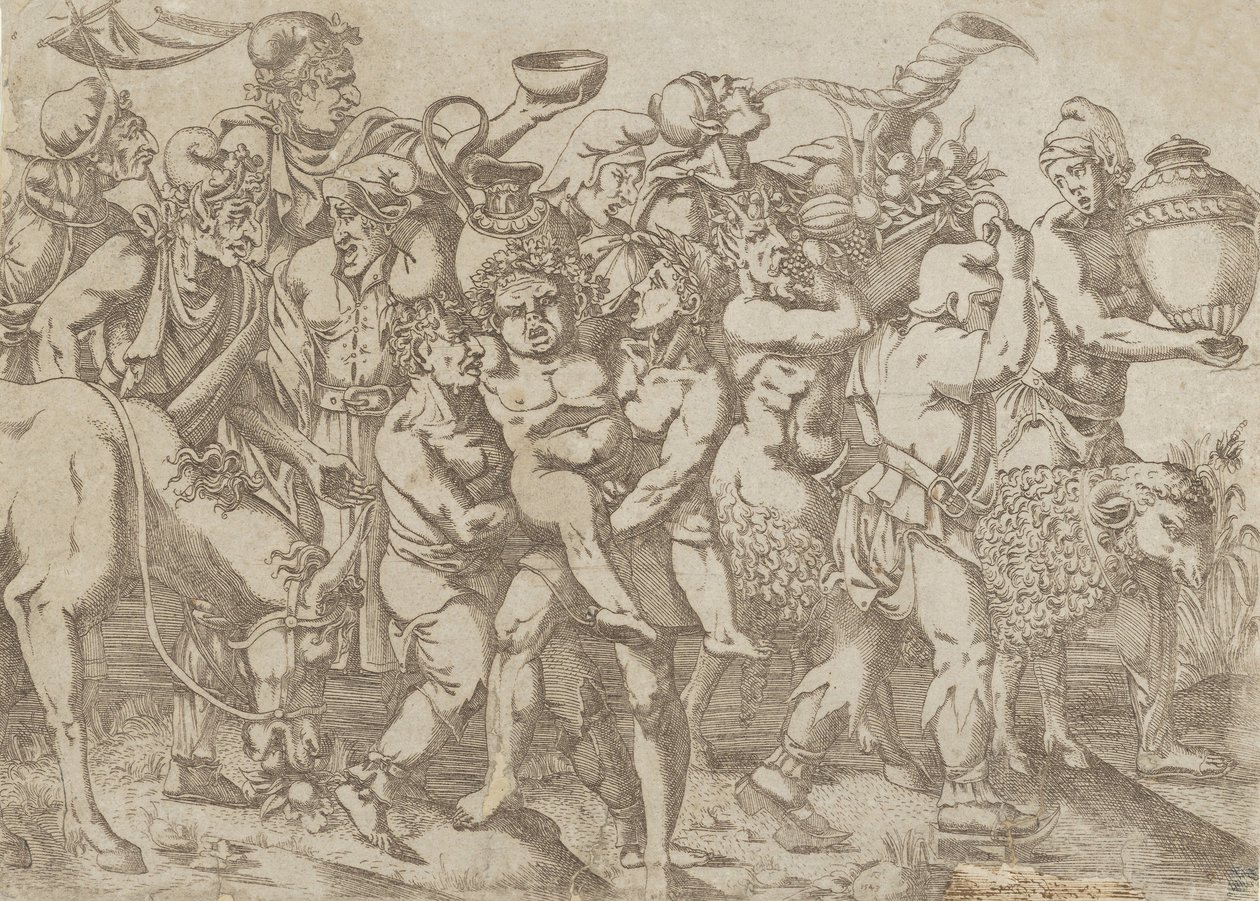 Silenus Carried, 1543. af Antonio Fantuzzi