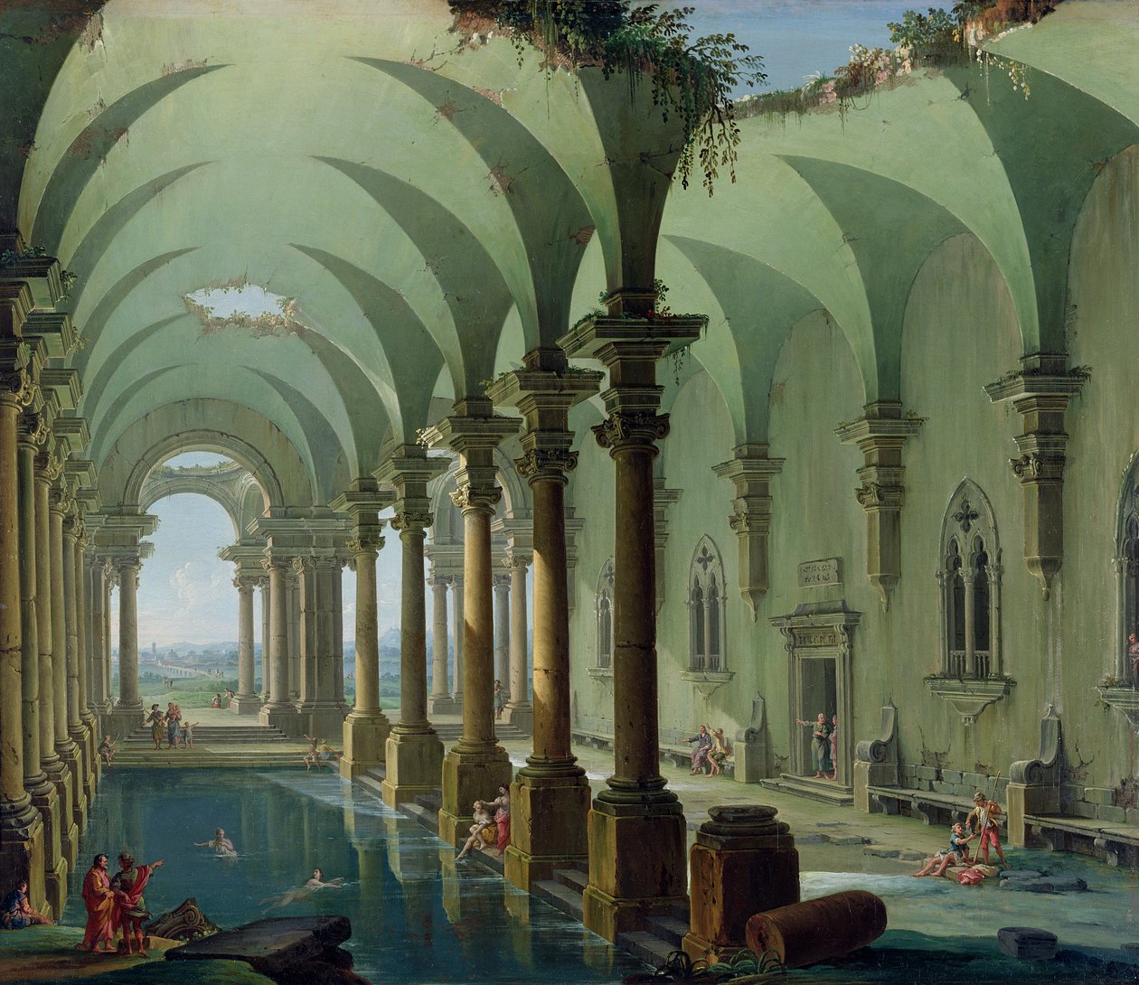 Architectural Fantasy (olie på lærred) af Antonio Joli