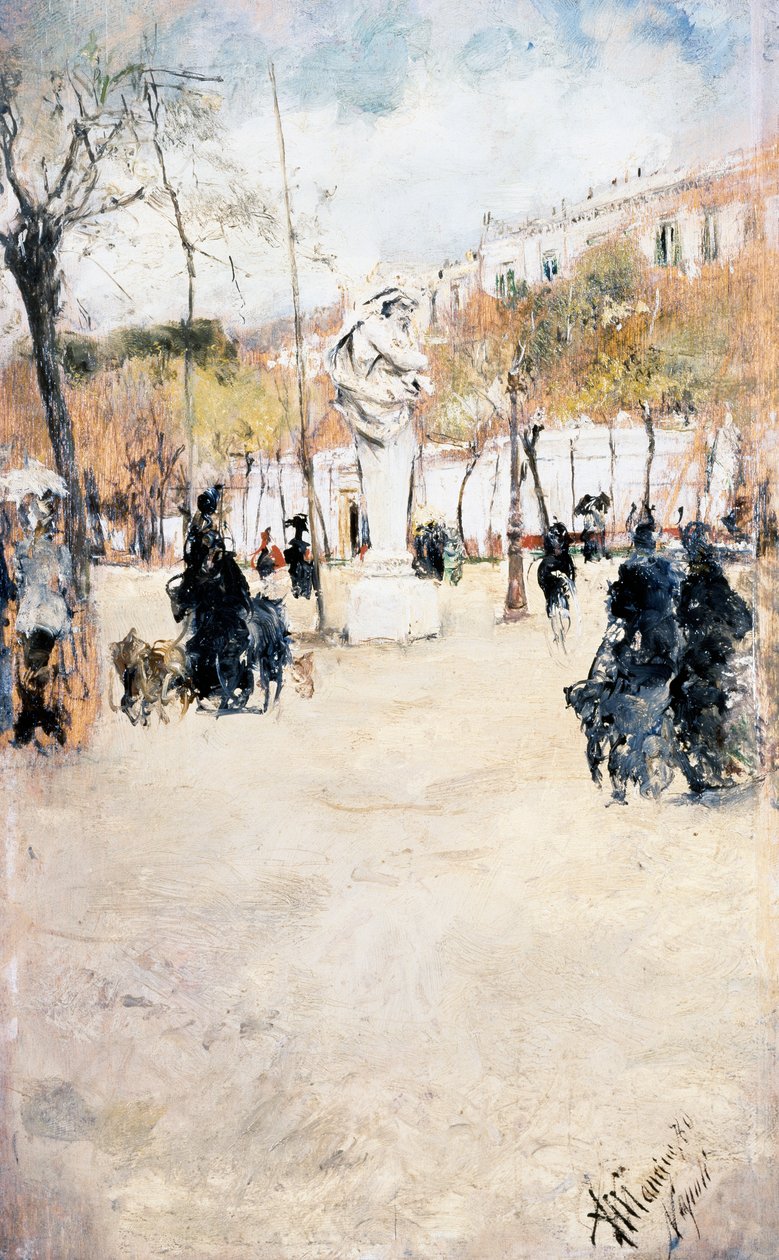 Gardens of Villa Reale i Napoli af Antonio Mancini