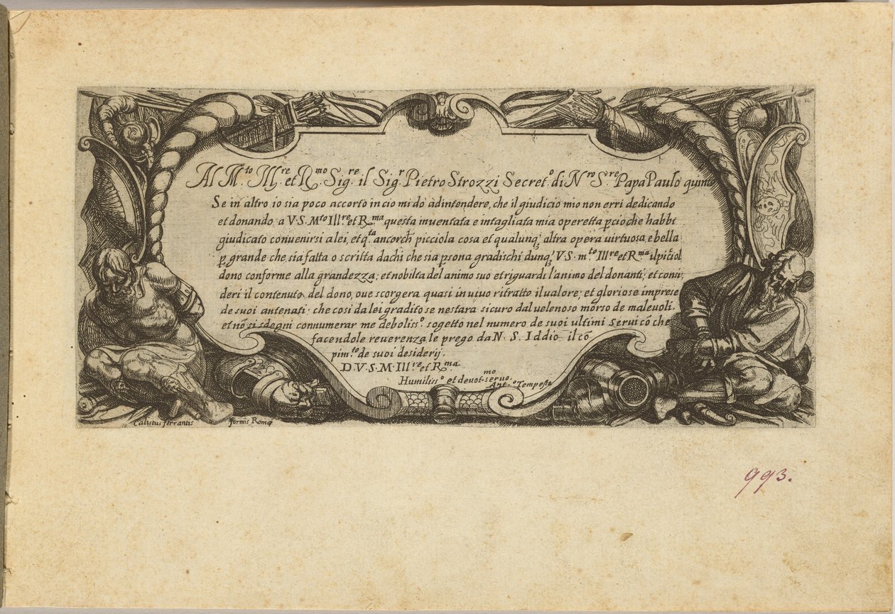 Frontispice: Dedikation til Pietro Strozzi af Antonio Tempesta