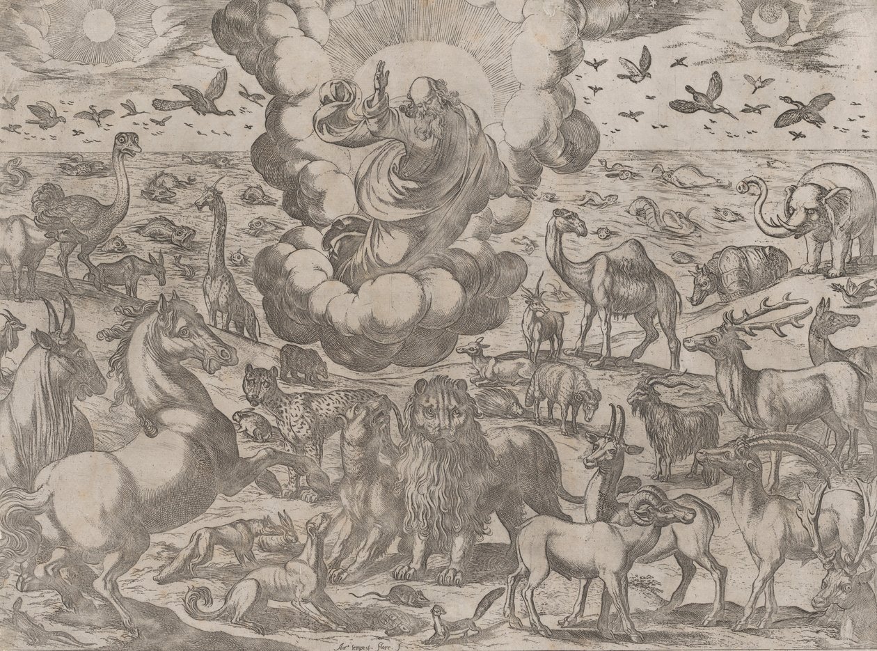 Gud skaber dyrene, ca. 1590-1630. af Antonio Tempesta