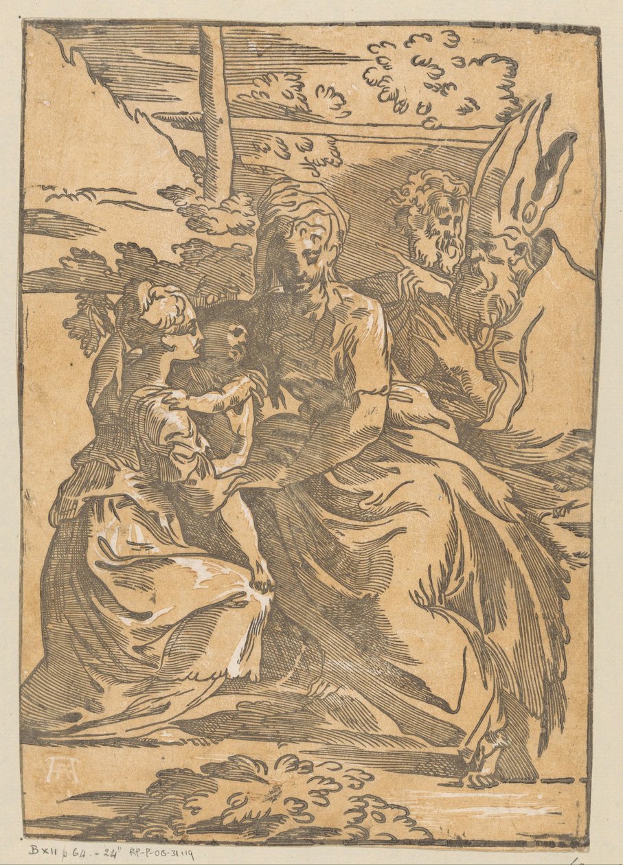 En kvindelig helgen modtager Kristus-barnet af Antonio da Trento (possibly)