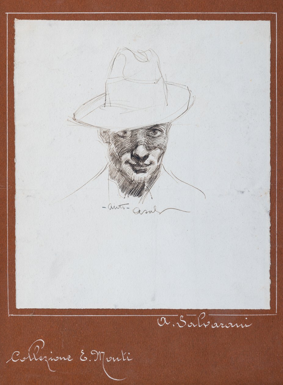 Selvportræt (tuschtegning) af Arcangelo Salvarani