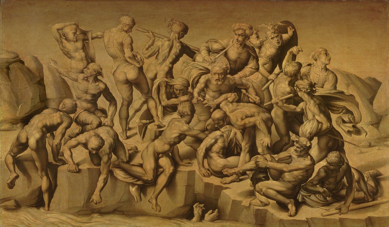 Slaget ved Cascina, eller de badende, efter Michelangelo (1475-1564), 1542 af Aristotile da Sangallo