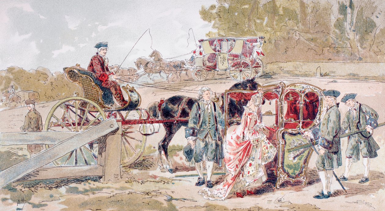 Rich Lady går ind i en Sedan-stol af Armand Jean Heins