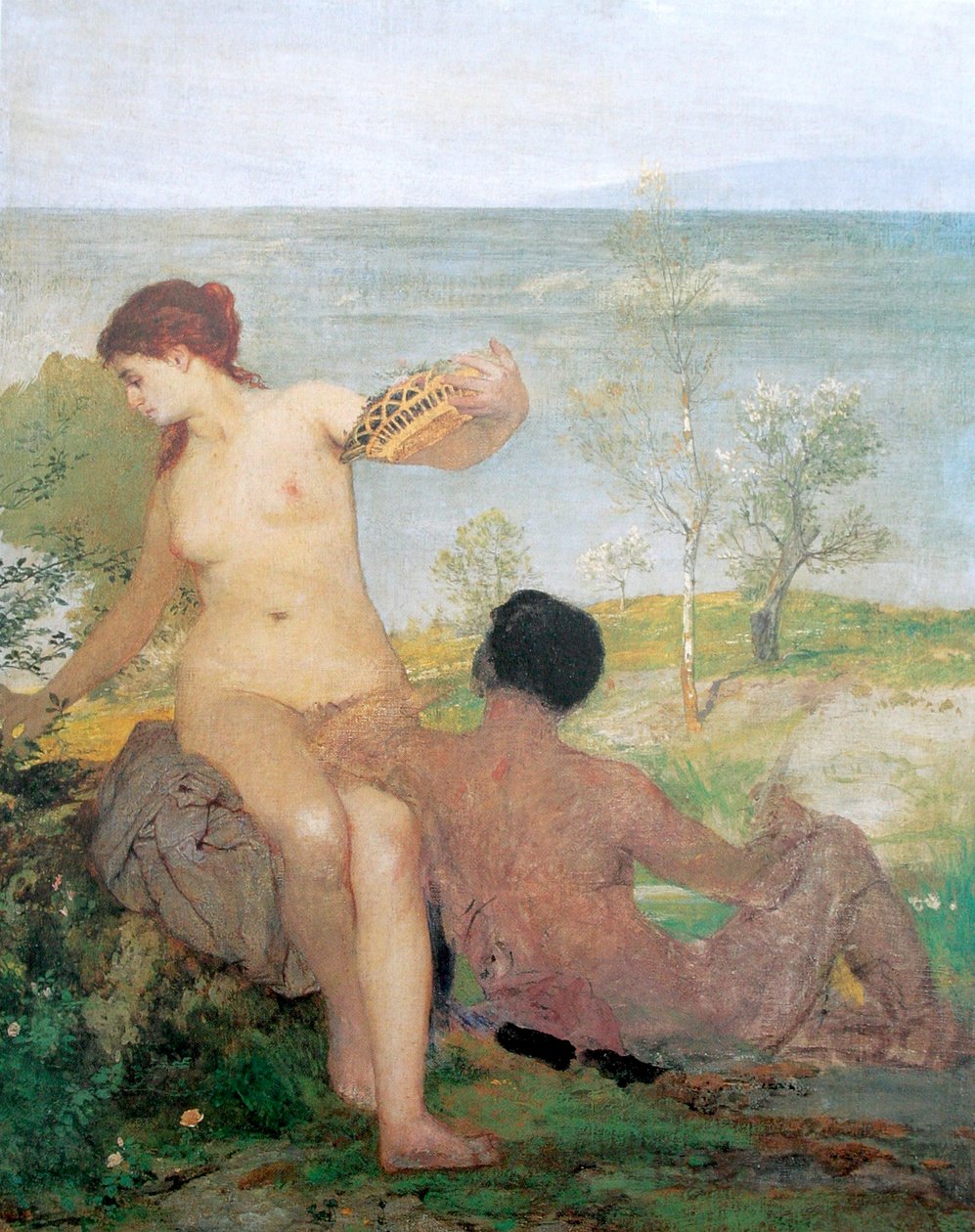 Pige og dreng plukke blomster af Arnold Böcklin