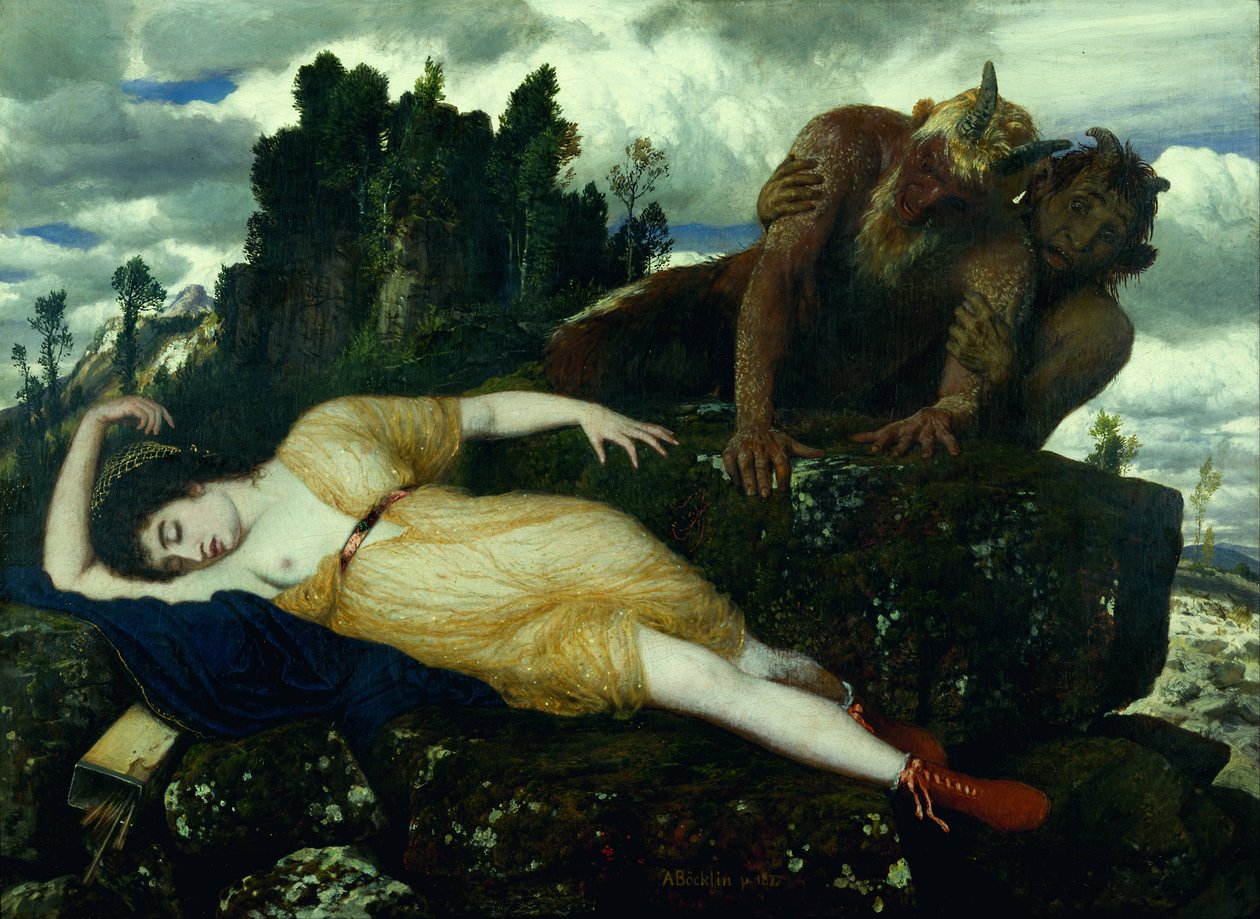 Sleeping Diana Overvåget af to fauner af Arnold Böcklin