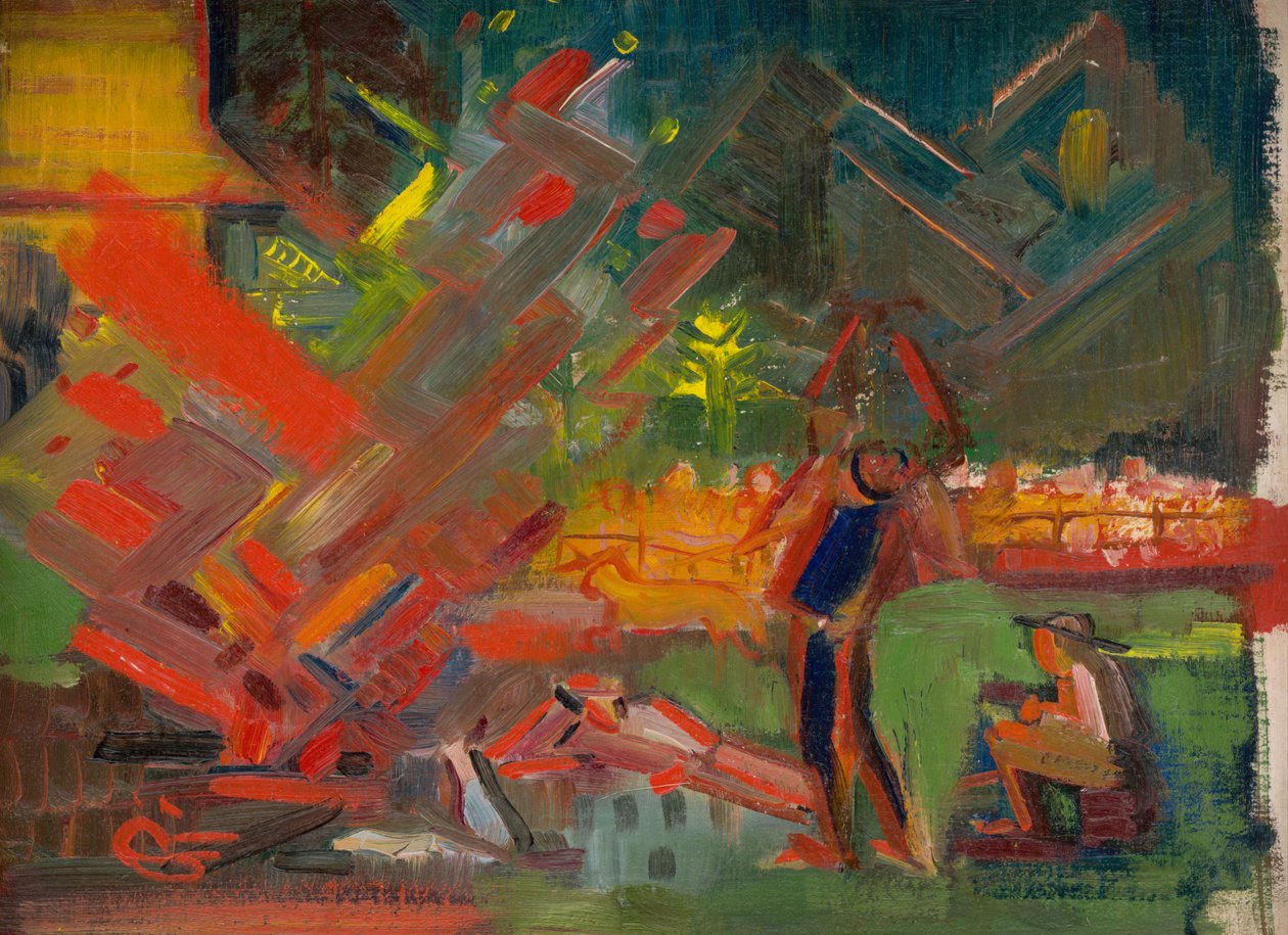 bål, ca. 1940 (olie på lærred) af Arnold Peter Weisz Kubincan