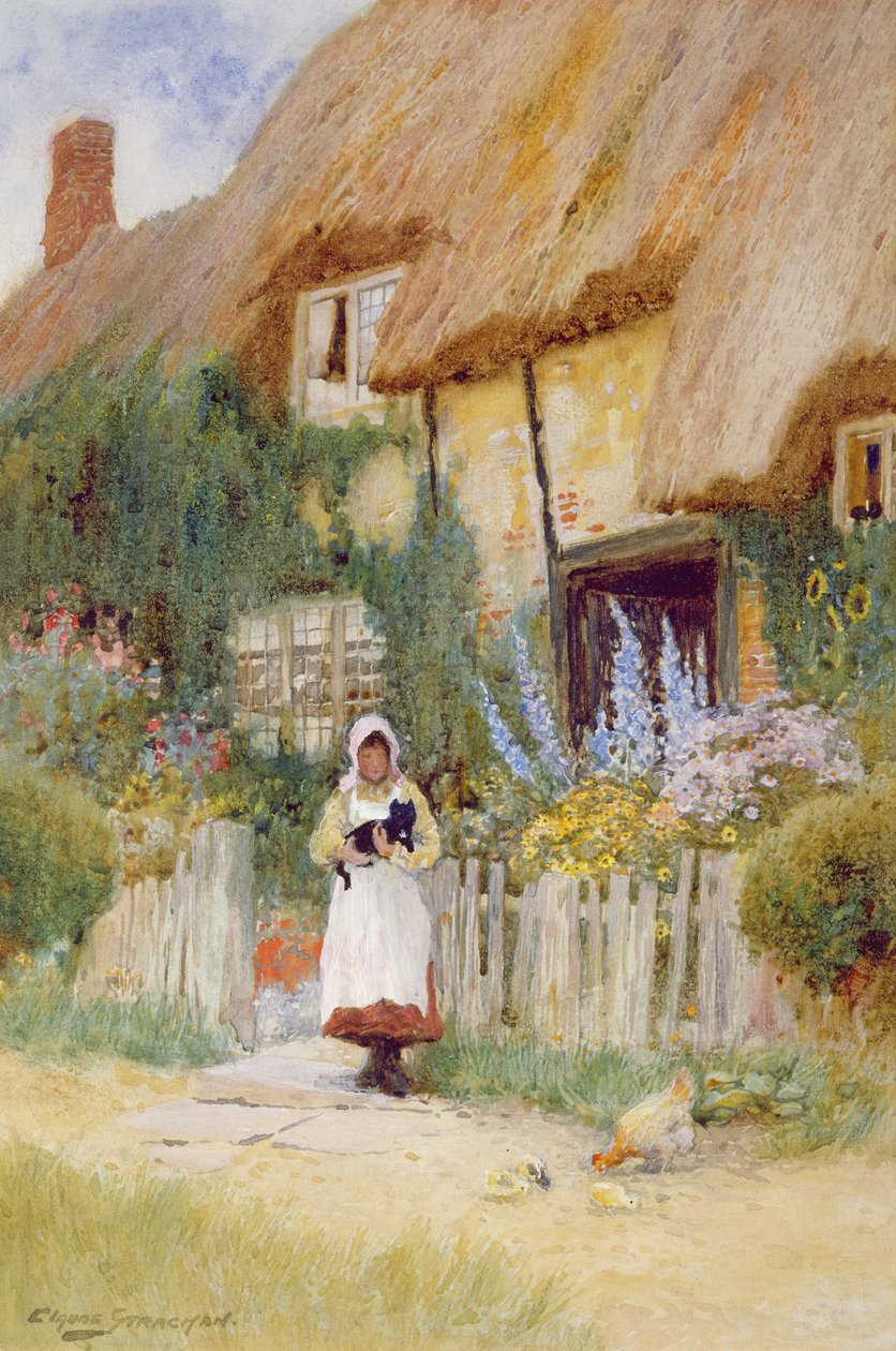 Ved sommerhusets port af Arthur Claude Strachan