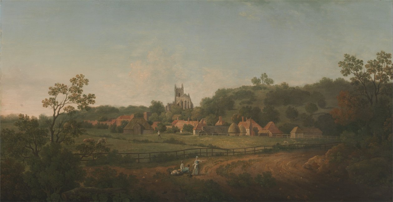 Et fjernt syn på Hythe landsby og kirke, Kent af Arthur Nelson