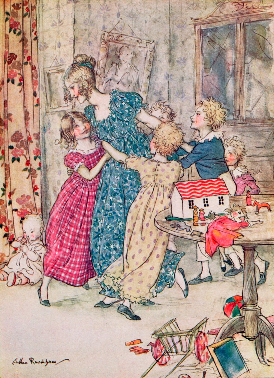 "En rødglødende og ustyrlig gruppe", bogillustration af Arthur Rackham