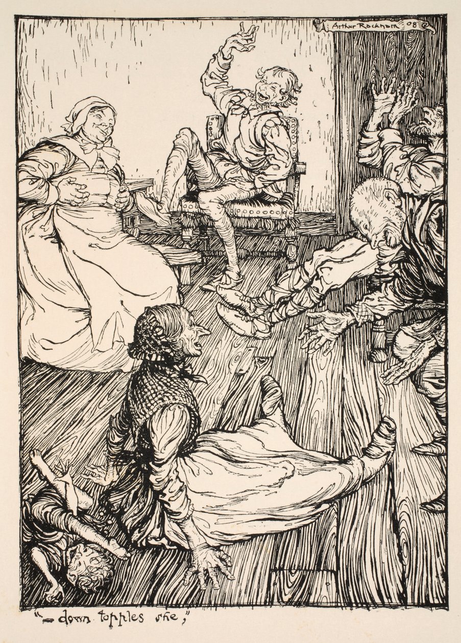 ..Down vælter hun, illustration fra 